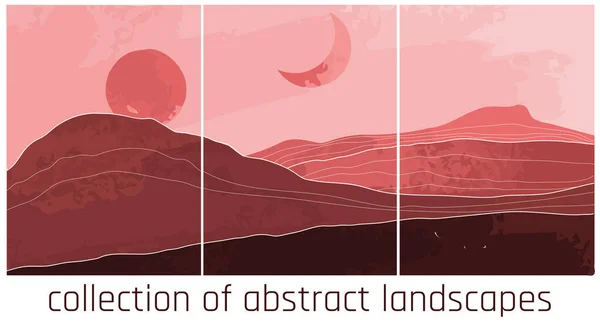 Vector Abstract Landscapes Minimalist Style Orange Palette Sunset Colours — Wektor stockowy