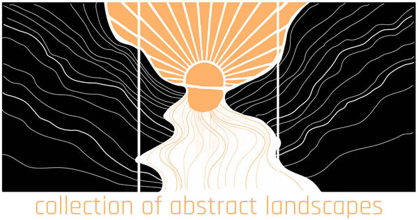  vector abstract landscapes in minimalist style. black, gold and white colours