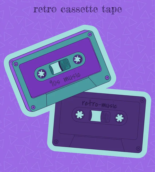 Retro Tapes Cartoon Style Dark Purple Green — Stock Vector