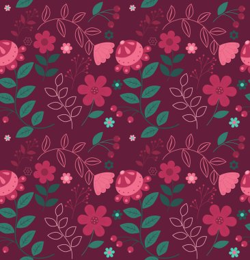 Etnik bitki ve çiçeklerin kusursuz örüntüsü