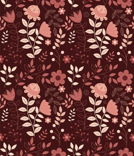 エスニック植物と花のベクトルシームレスパターン — ストックベクタ