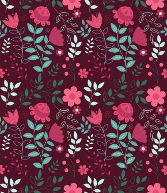 Etnik bitki ve çiçeklerin kusursuz örüntüsü