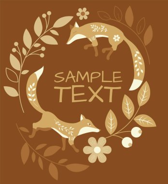  Sarı palette etnik tilkiler olan metin için vektör çember çizimi, Dunny zaman renkleri, sarı arkaplan