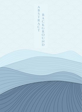  Vektör soyut mavi arka plan stilize dağlar ve tepeler, geleneksel balık pulları Japon desenleri