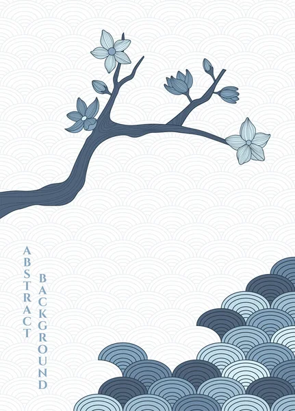 ベクトル抽象的な背景とシンプルな和柄の桜の枝を青で表現 — ストックベクタ