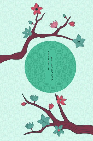 Fondo Abstracto Vector Con Patrón Japonés Simple Rama Sakura Estilizada — Vector de stock