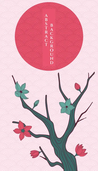 Fondo Abstracto Vector Con Patrón Japonés Simple Rama Sakura Estilizada — Vector de stock