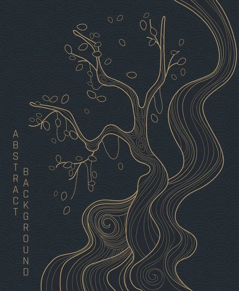  Siyah ve altın taşıyıcı Sakura ağaçlarının soyut çizimi, lüks Japon soyutlaması