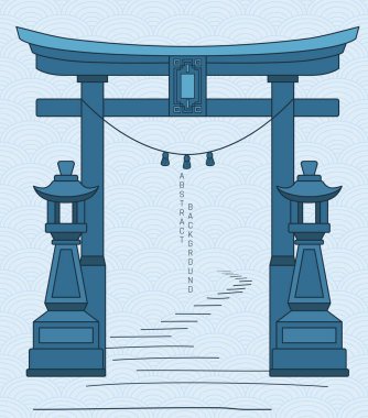  Torii kapısının mavi renkli merdiveni olan vektör çizimi