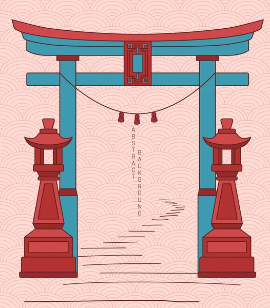  Torii kapısının mavi ve turuncu renkli basit merdivenli vektör çizimi 