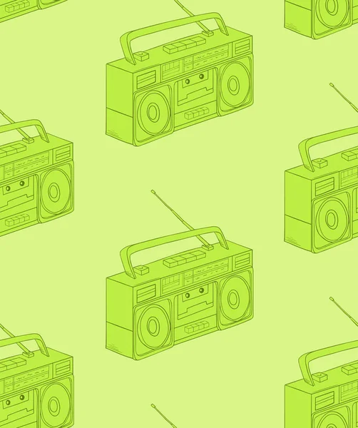 Vector Seamless Pattern Cartoon Retro Tape Recorders — Vettoriale Stock