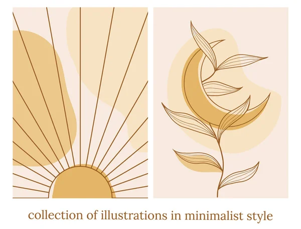 Minimalistisk Illustration Med Sol Och Måne — Stock vektor