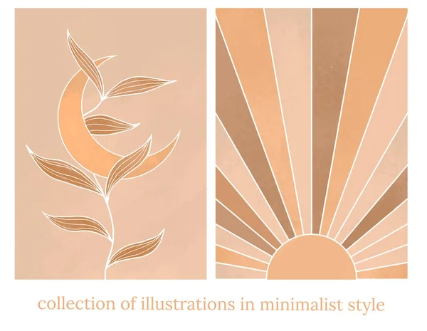 Minimalistisk Strukturerad Illustration Med Sol Och Måne — Stock vektor