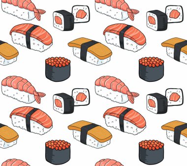  Beyaz arkaplanda suşi olan kusursuz desen