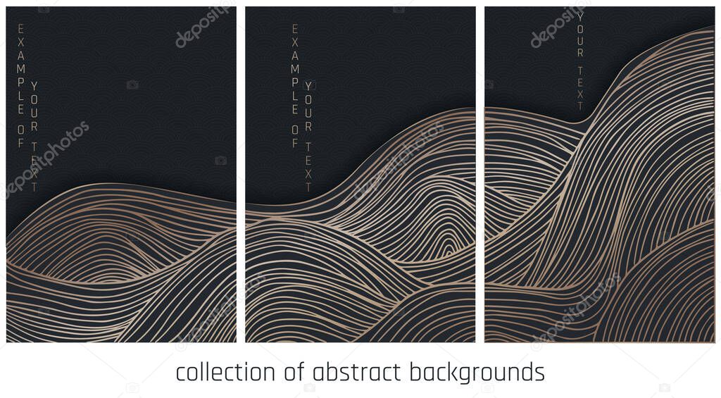  collection of black and gold vector japanese abstract waves