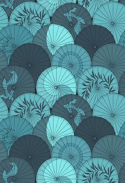 Motif Sans Couture Bleu Vectoriel Avec Parapluies Papier Japonais — Image vectorielle