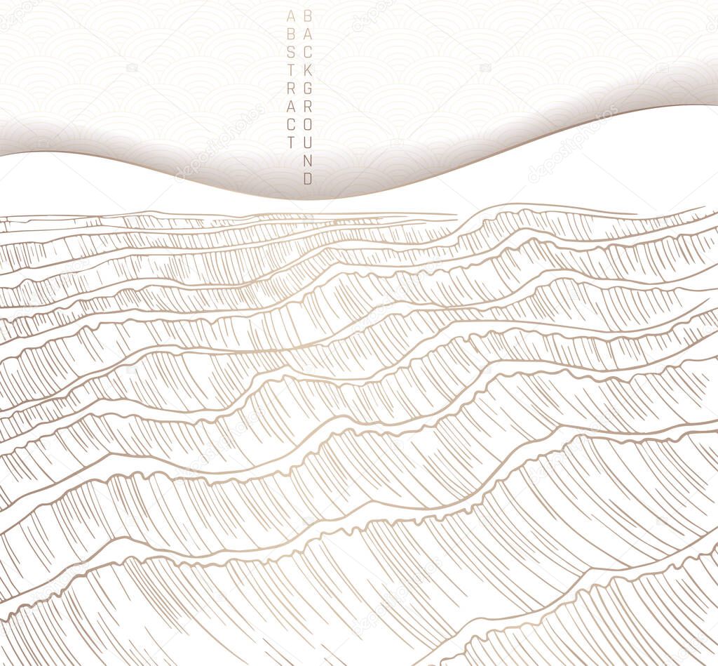  vector white and gold abstract illustration with waves in japanese style