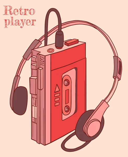 Old Retro Player Tapes Orange Colours Cartoon Style Strokes — Stock Vector
