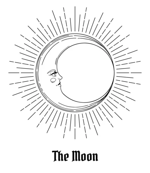 Ilustración Luna Con Cara Colores Blanco Negro — Vector de stock