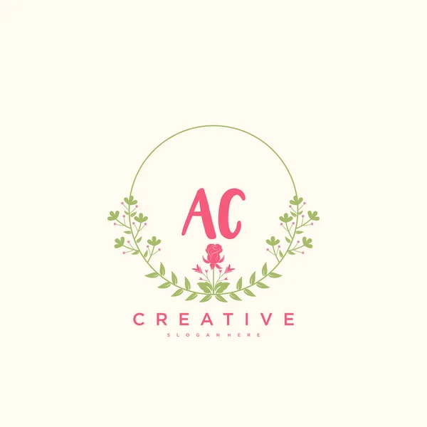 Ac美容ベクター初期ロゴ 任意の会社やビジネスのための創造的なテンプレートと初期署名 結婚式 ファッション ブティック 花や植物の手書きのロゴアートデザイン — ストックベクタ