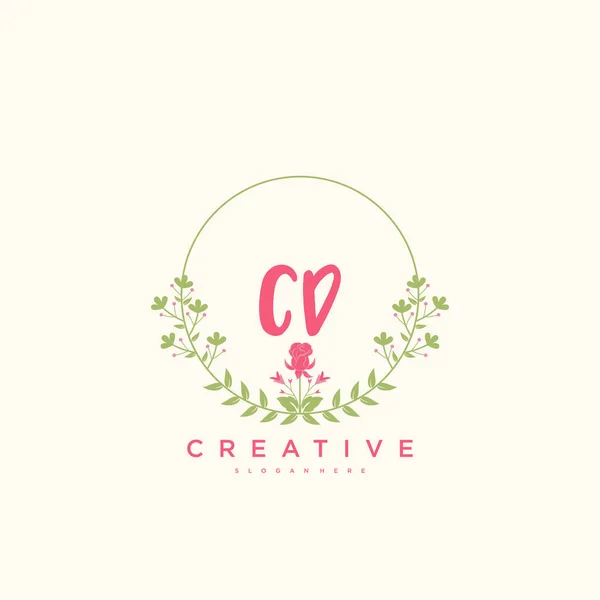 Cdの美しさベクトル初期ロゴ 任意の会社やビジネスのための創造的なテンプレートと初期署名 結婚式 ファッション ジュエリー ブティック 花や植物の手書きのロゴアートデザイン — ストックベクタ