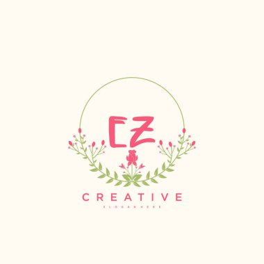 İlk imza, düğün, moda, mücevher, butik, çiçek ve botanik gibi yaratıcı şablona sahip ilk EZ güzellik vektörü logosu, el yazısı sanat tasarımı herhangi bir şirket veya işletme için yaratıcı şablona sahip..