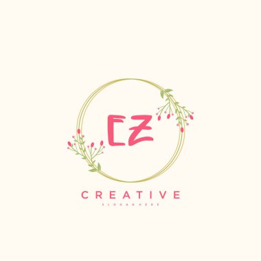 İlk imza, düğün, moda, mücevher, butik, çiçek ve botanik gibi yaratıcı şablona sahip ilk EZ güzellik vektörü logosu, el yazısı sanat tasarımı herhangi bir şirket veya işletme için yaratıcı şablona sahip..