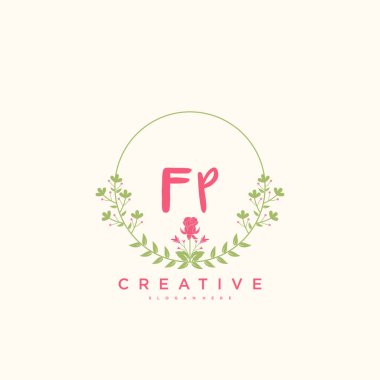 FP Güzellik Vektörü ilk logosu, ilk imzanın el yazısı sanat tasarımı, düğün, moda, mücevher, butik, çiçek ve botanik, herhangi bir şirket veya işletme için yaratıcı şablona sahip..