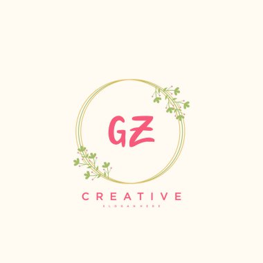 GZ güzellik vektörü ilk logosu, ilk imzanın el yazısı sanat tasarımı, düğün, moda, mücevher, butik, çiçek ve botanik, herhangi bir şirket veya işletme için yaratıcı şablona sahip..
