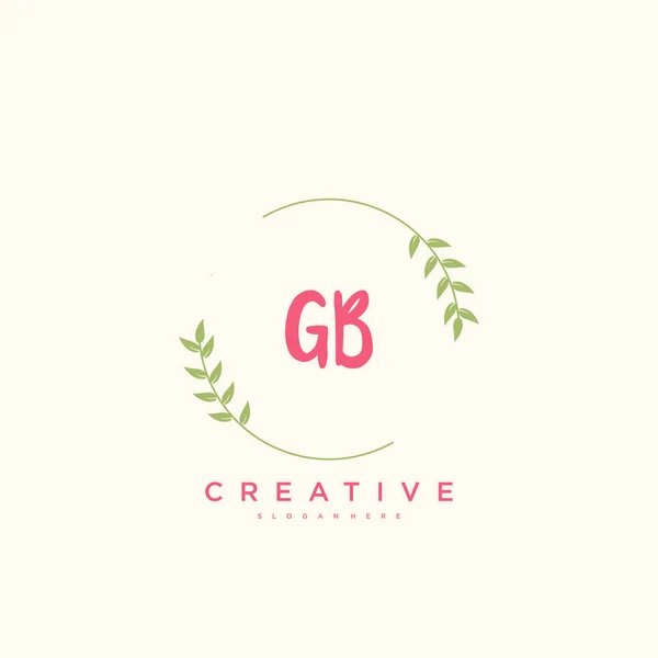 Gb美容ベクトル初期ロゴ 任意の会社やビジネスのための創造的なテンプレートと初期署名 結婚式 ファッション ジュエリー ブティック 花や植物の手書きのロゴアートデザイン — ストックベクタ