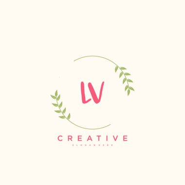 LV Güzellik Vektörü ilk logosu, ilk imzanın el yazısı sanat tasarımı, düğün, moda, mücevher, butik, çiçek ve botanik, herhangi bir şirket veya işletme için yaratıcı şablona sahip..