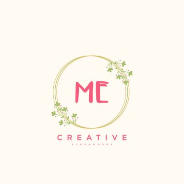 ME Beauty vektör ilk logo, el yazısı sanat tasarımı ilk imza, düğün, moda, mücevher, butik, çiçek ve botanik herhangi bir şirket veya işletme için yaratıcı şablon ile.