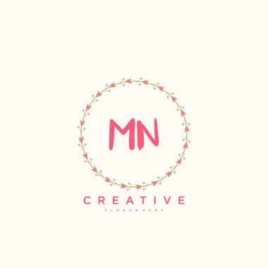 MN Güzellik vektörü ilk logosu, ilk imzanın el yazısı sanat tasarımı, düğün, moda, mücevher, butik, çiçek ve botanik, herhangi bir şirket ya da işletme için yaratıcı şablona sahip..