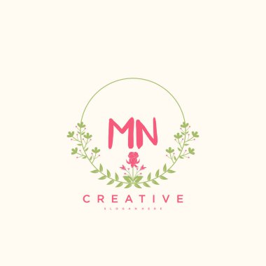 MN Güzellik vektörü ilk logosu, ilk imzanın el yazısı sanat tasarımı, düğün, moda, mücevher, butik, çiçek ve botanik, herhangi bir şirket ya da işletme için yaratıcı şablona sahip..