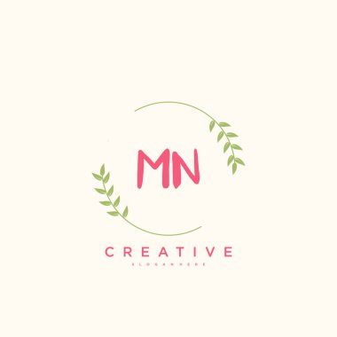 MN Güzellik vektörü ilk logosu, ilk imzanın el yazısı sanat tasarımı, düğün, moda, mücevher, butik, çiçek ve botanik, herhangi bir şirket ya da işletme için yaratıcı şablona sahip..