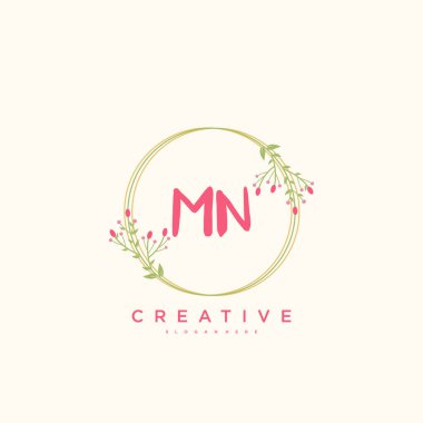 MN Güzellik vektörü ilk logosu, ilk imzanın el yazısı sanat tasarımı, düğün, moda, mücevher, butik, çiçek ve botanik, herhangi bir şirket ya da işletme için yaratıcı şablona sahip..