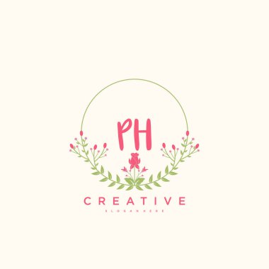 PH güzellik vektörü ilk logosu, ilk imzanın el yazısı sanat tasarımı, düğün, moda, mücevher, butik, çiçek ve botanik, herhangi bir şirket veya işletme için yaratıcı şablona sahip..