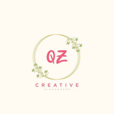 QZ Güzellik vektörü ilk logosu, ilk imzanın el yazısı sanat tasarımı, düğün, moda, mücevher, butik, çiçek ve botanik herhangi bir şirket veya işletme için yaratıcı şablona sahip..