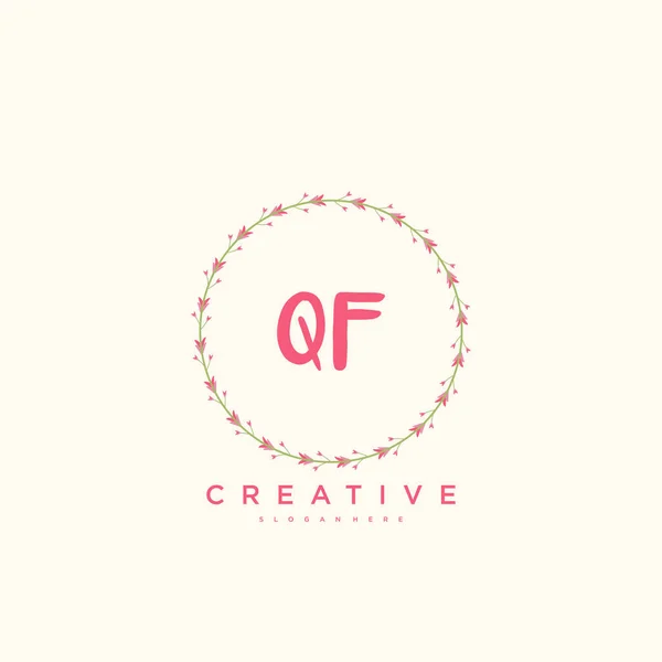 Qf美容ベクトル初期ロゴ 任意の会社やビジネスのための創造的なテンプレートを持つ初期の署名 結婚式 ファッション ジュエリー ブティック 花や植物の手書きのロゴアートデザイン — ストックベクタ