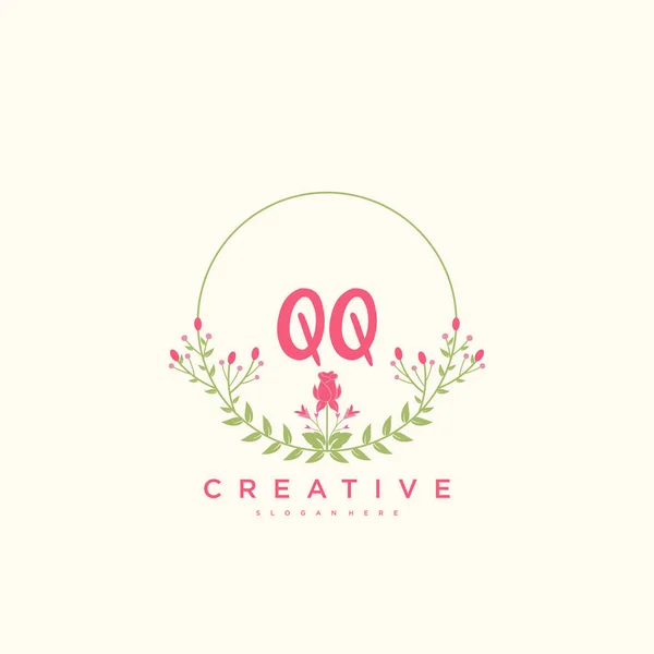 Qq美容ベクトル初期ロゴ 任意の会社やビジネスのための創造的なテンプレートと初期署名 結婚式 ファッション ジュエリー ブティック 花や植物の手書きのロゴアートデザイン — ストックベクタ