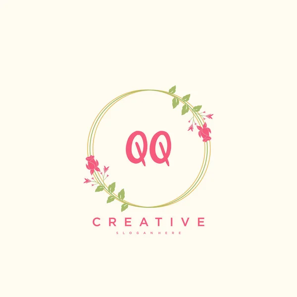 Qq美容ベクトル初期ロゴ 任意の会社やビジネスのための創造的なテンプレートと初期署名 結婚式 ファッション ジュエリー ブティック 花や植物の手書きのロゴアートデザイン — ストックベクタ
