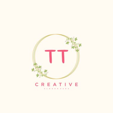 TT Güzellik Vektörü ilk logosu, ilk imzanın el yazısı sanat tasarımı, düğün, moda, mücevher, butik, çiçek ve botanik, herhangi bir şirket veya işletme için yaratıcı şablona sahip..