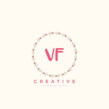 VF Güzellik Vektörü ilk logosu, ilk imzanın el yazısı sanat tasarımı, düğün, moda, mücevher, butik, çiçek ve botanik, herhangi bir şirket veya işletme için yaratıcı şablona sahip..