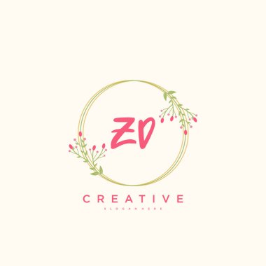 ZD güzellik vektörü ilk logosu, ilk imzanın el yazısı sanat tasarımı, düğün, moda, mücevher, butik, çiçek ve botanik, herhangi bir şirket veya işletme için yaratıcı şablona sahip..