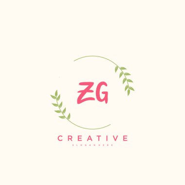 ZG Güzellik Vektörü ilk logosu, ilk imzanın el yazısı sanat tasarımı, düğün, moda, mücevher, butik, çiçek ve botanik, herhangi bir şirket veya işletme için yaratıcı şablona sahip..