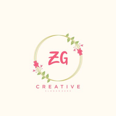 ZG Güzellik Vektörü ilk logosu, ilk imzanın el yazısı sanat tasarımı, düğün, moda, mücevher, butik, çiçek ve botanik, herhangi bir şirket veya işletme için yaratıcı şablona sahip..