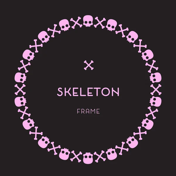 Skull and Bones Pink Frame ON Black Background — Stock Vector