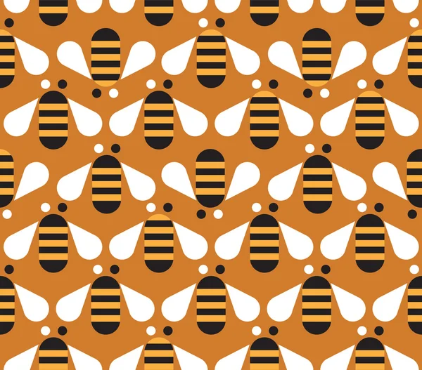 Bee seamless pattern on Yellow background — Stock Vector