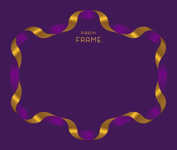 Violet and gold ribbon border on violet background. — Stock Vector