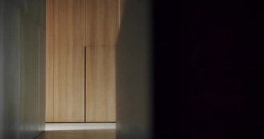 Ahşap duvarlı modern Minimalist oturma odası. Modern ahşap dolap. Gardırop. Lüks Modern Ev İçi. Minimalist İç İşleri. Samimi Modern Mobilya Tasarımı. Lüks Zarif Oda.